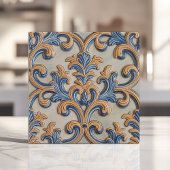 Barock Scroll Damask Blue Gold Italienischer Stil Fliese