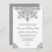 Barock Silver Glitzern Look Holiday Party Einladung (Vorne/Hinten)