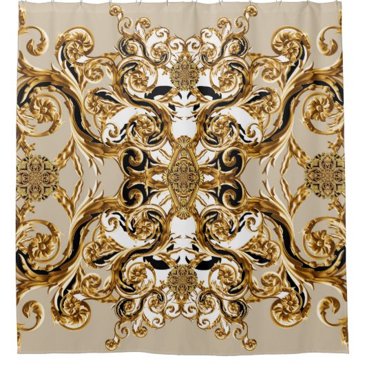 Barock trifft Leopard: Goldener Hintergrund Duschvorhang (Vorderseite)