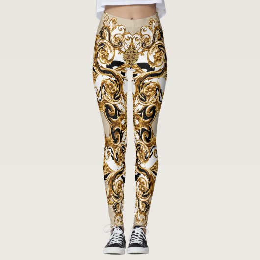 Barock trifft Leopard: Goldener Hintergrund Leggings (Vorderseite)