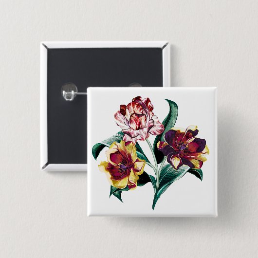Barock-Tulpen-Blumenmuster Button (Vorne & Hinten)