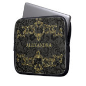 Barock-Verziert-Goldmuster-Optionales Monogramm Laptopschutzhülle (Vorderseite Links)