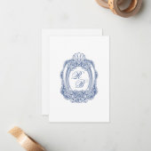 Barock Wappen Französisch Blue Initials Antique We Mitteilungskarte (Vorderseite/Rückseite Beispiel)