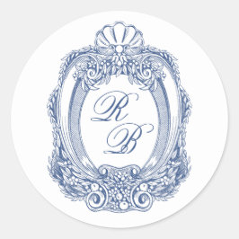 Barock Wappen Französisch Blue Initials Antique We Runder Aufkleber