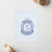 Barock Wappen Französisch Blue Initials Wedding Mitteilungskarte (Vorderseite/Rückseite Beispiel)