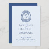 Barock Wappen French Blue Wedding Einladung (Vorne/Hinten)