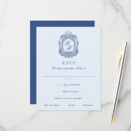 Barock Wappen French Blue Wedding RSVP Karte