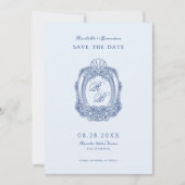 Barock Wappen French Blue Wedding Save The Date (Vorderseite)
