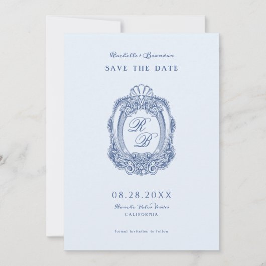 Barock Wappen French Blue Wedding Save The Date (Vorderseite)
