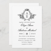 Barock Wappen Monogram Black and White Wedding Einladung (Vorne/Hinten)