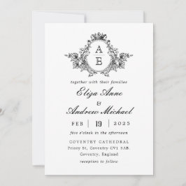 Barock Wappen Monogram Black and White Wedding Einladung