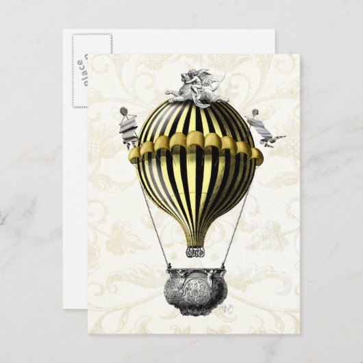 Barockballon Schwarz Gelb Postkarte (Vorne/Hinten)