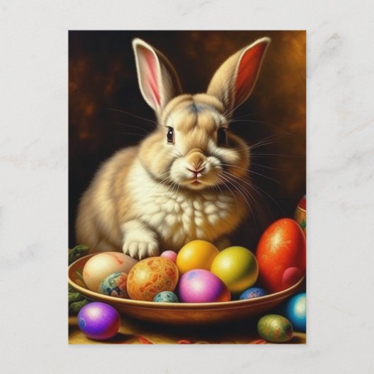 Barockbraun Ostern Bunny mit Eiern Postkarte (Vorderseite)