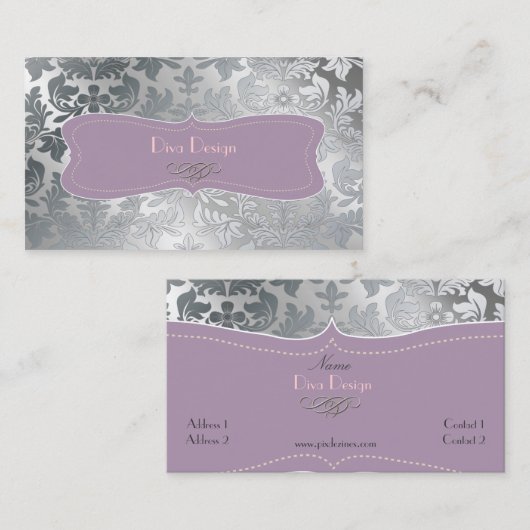 BarockDamast aus gebürstetem Stahl Visitenkarte (Vorne/Hinten)