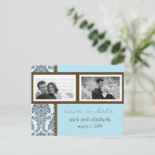 Barocke Aquamarine Schokolade Save the Date zwei F Ankündigungspostkarte (Stehend Vorderseite)