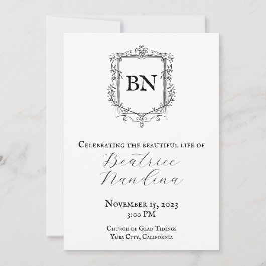 Barocke Beerdigung Einladung mit Foto (Vorderseite)