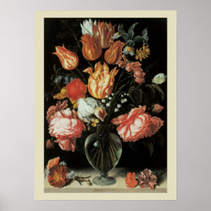 Barocke Blumen im Vase, Tulpen und Rosen Vintage Poster