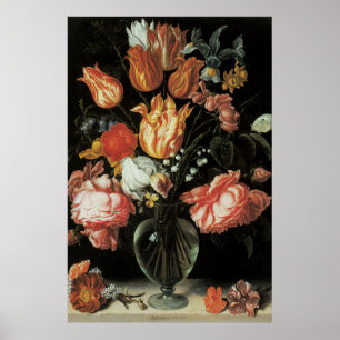Barocke Blumen, Tulpen und Rosen in Vase Poster