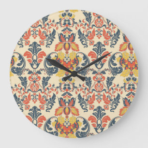 Barocke Blumen: Vintage-Klassiker-Tapete. Große Wanduhr