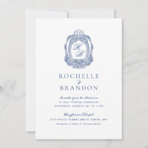 Barocke Crest French Blue Antike Hochzeit Einladung