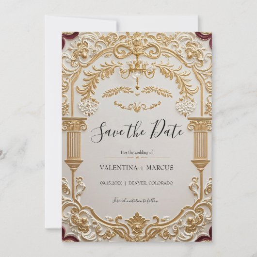 Barocke Elegance Save the Date Einladung (Vorderseite)