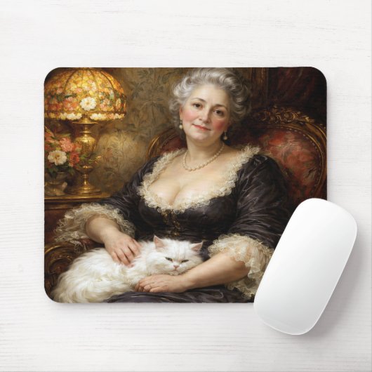 Barocke elegante Frau mit weißer Katze Mousepad (Mit Mouse)