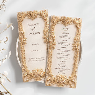 Barocke elegante goldene Blumen-Hochzeitsmenü Menükarte
