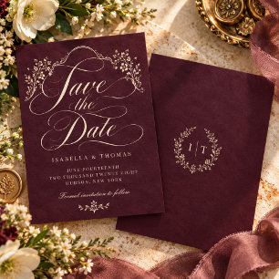 Barocke elegante Pflaume Vintage-Botanische Hochze Save The Date