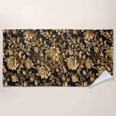 Barocke Elegante: Schwarz und Gold Floral Flämisch Strandtuch (Vorderseite)