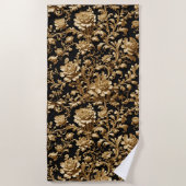 Barocke Elegante: Schwarz und Gold Floral Flämisch Strandtuch (Vorderseite)