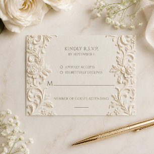 Barocke Eleganz Elfenbein Schrift Hochzeit RSVP Karte
