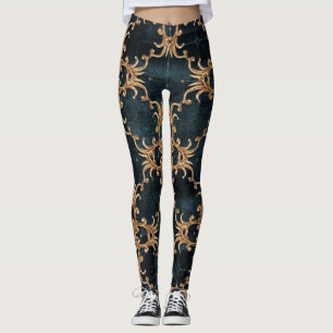 Barocke Goldelemente, dunkelaquamarin nahtlos. Leggings