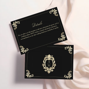 Barocke Hochzeitsdetails in Schwarz und Gold Begleitkarte