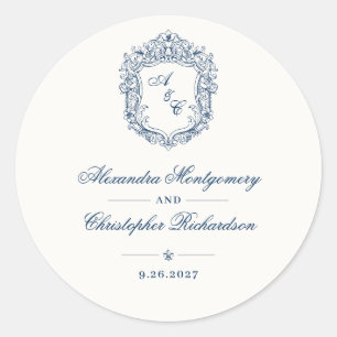 Barocke Monogramm-Wappen-Hochzeit im Vintage-Stil Runder Aufkleber