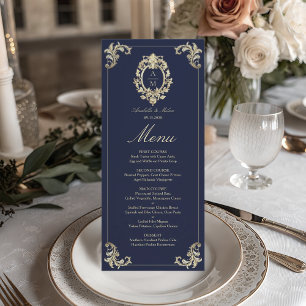 Barocke Navy-Blau-Hochzeit Menükarte