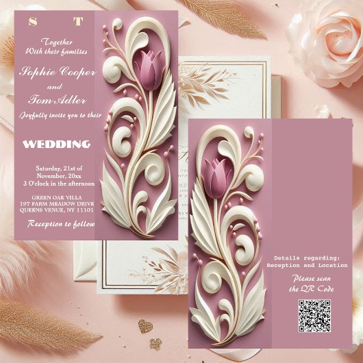 Barocke Opulenz Pastel Tulip Ivory Swirl Mulberry Einladung