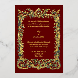 Barocke Rokoko Blumenstrasse mit zwei Herz Folieneinladung