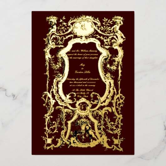 Barocke Rokoko der 1700er Jahre Blumengrenze mit C Folieneinladung (Vorderseite)