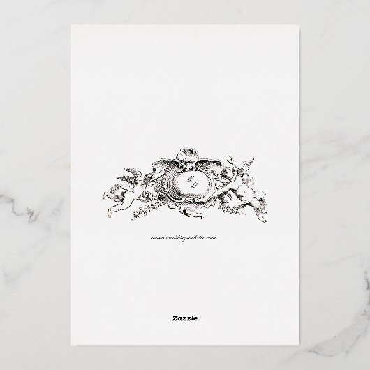 Barocke Rokoko Fruit & Blumenrahmen Hochzeit Folieneinladung (Rückseite)