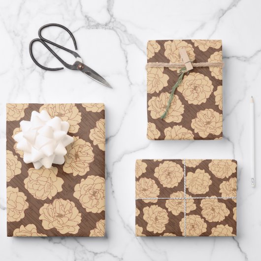 Barocke Rose auf walnussbraun - nahtloses Muster. Geschenkpapier Set (Vorderseite)