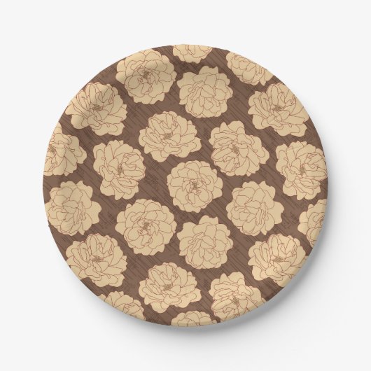 Barocke Rose auf walnussbraun - nahtloses Muster. Pappteller (Vorderseite)