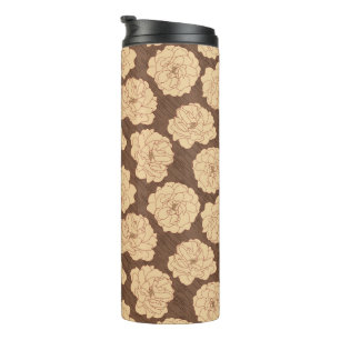 Barocke Rose auf walnussbraun - nahtloses Muster. Thermosbecher