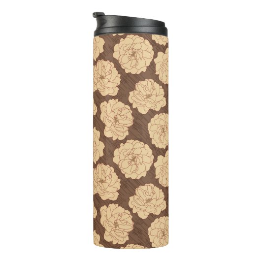 Barocke Rose auf walnussbraun - nahtloses Muster. Thermosbecher (Nach rechts gedreht)