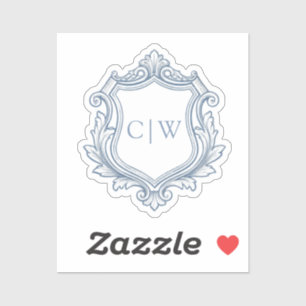 Barocke Schild Wappen Crest Staubblau Hochzeitsmon Aufkleber