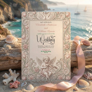 Barocke Schwan- und Cherub-Hochzeitseinladung. Einladung