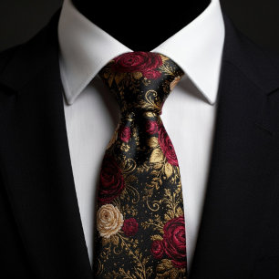 Barocke schwarze und burgunderrote Rosen Krawatte