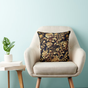 Barocke schwarze und goldene Blumen-Wurfkissen mit Kissen