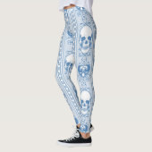 Barocke Skull Strip Muster Blau Leggings (Links)
