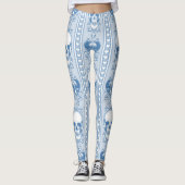Barocke Skull Strip Muster Blau Leggings (Vorderseite)