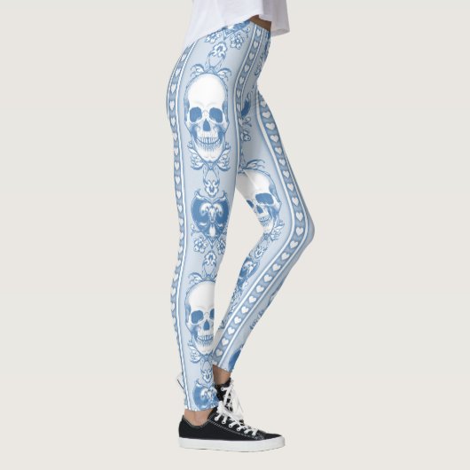 Barocke Skull Strip Muster Blau Leggings (Rechts)